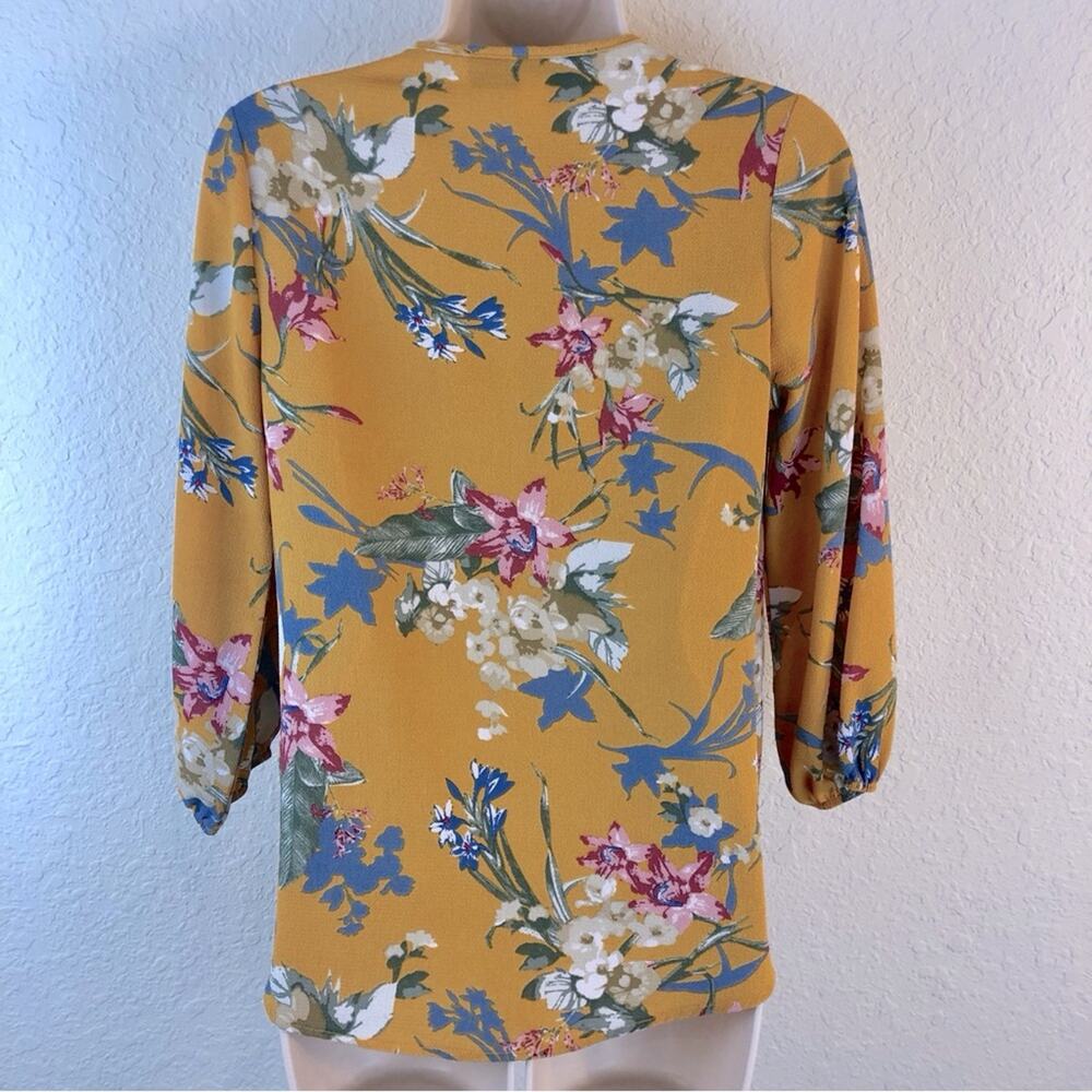 Blue Rain Mustard Floral V Neck Top - Picture 2 of 16